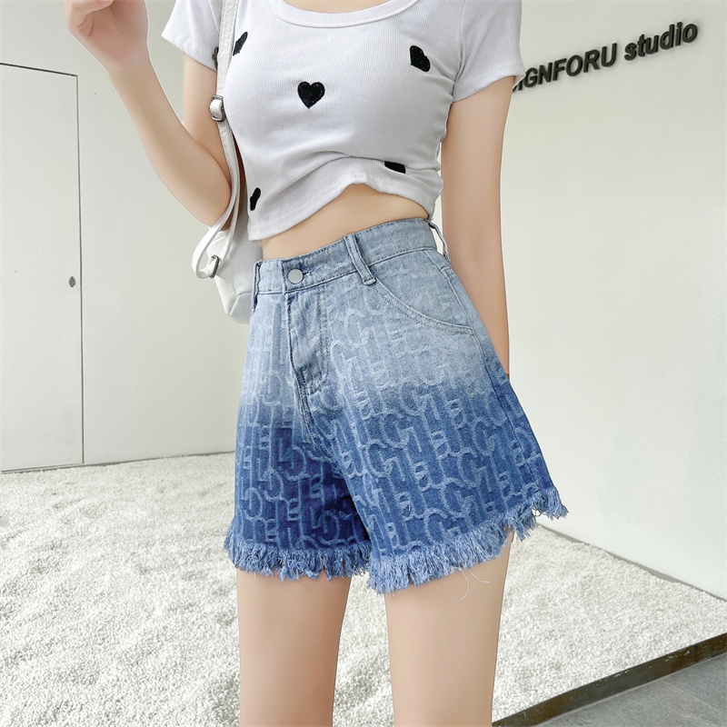 Quần Short Lưng Cao Ống Rộng Màu Gradient Phong Cách Retro Thời Trang Cho Nữ