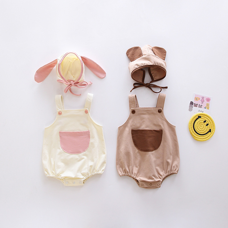 Set áo liền quần và mũ trùm đầu thiết kế tai thỏ/ tai gấu thời trang mùa thu 2021 xinh xắn dành cho bé gái