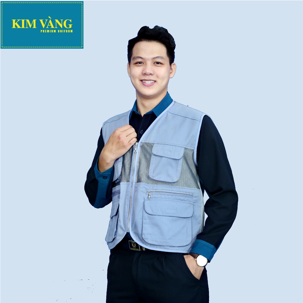Áo ghile kĩ sư, đồng phục bảo hộ lao động chất liệu kaki TC phối lưới phản quang 3M cao cấp - Màu xám