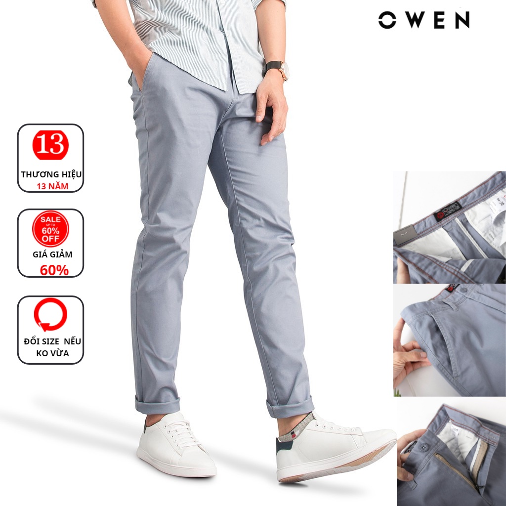 Quần kaki nam OWEN chuẩn hãng màu ghi, chất kaki cotton cao cấp, co giãn, form đứng dáng ôm nhẹ trẻ trung, năng động