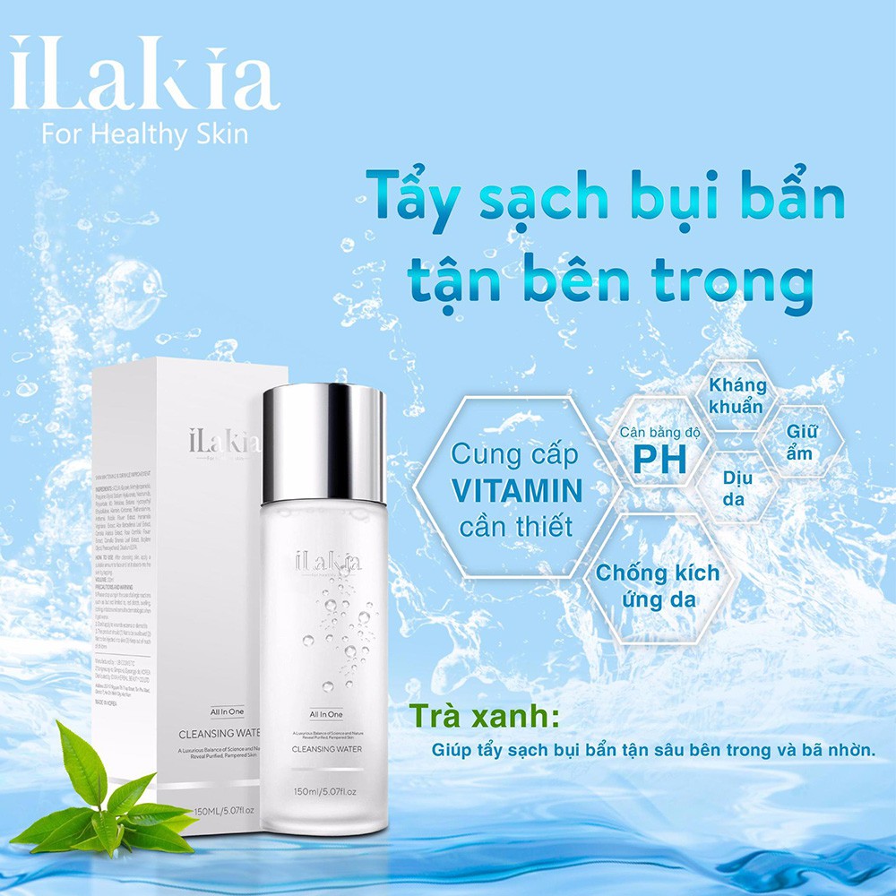 Nước tẩy trang ilakia essential pure cleansing water 4in1 180ml korea