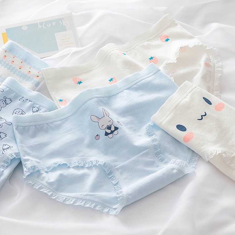 Quần Lót Cotton Hình Thỏ - Dâu Cute Tông Xanh Xinh Xắn 8015