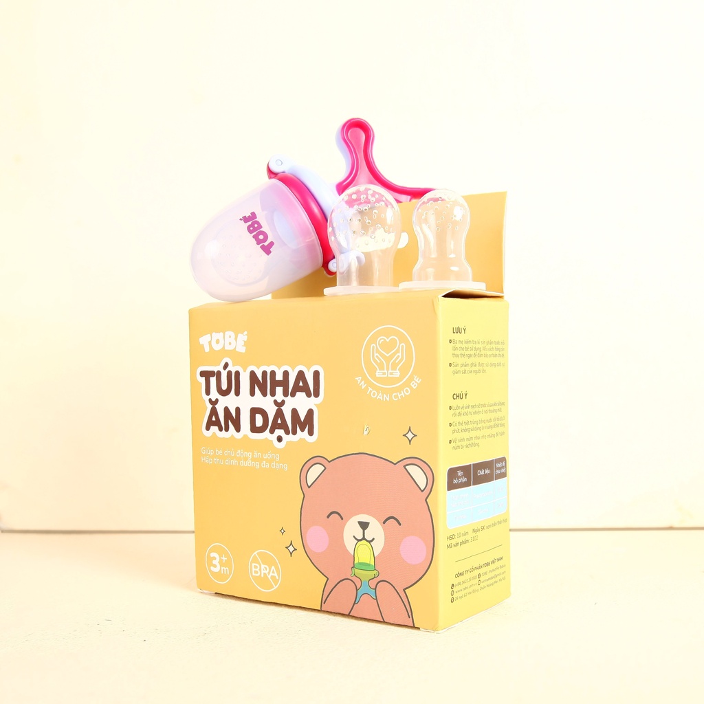 Túi nhai ăn dặm, chống hóc tobe chất liệu silicone cao cấp đa năng kèm 3 núm nhai siêu bền bỉ cho bé yêu 3102