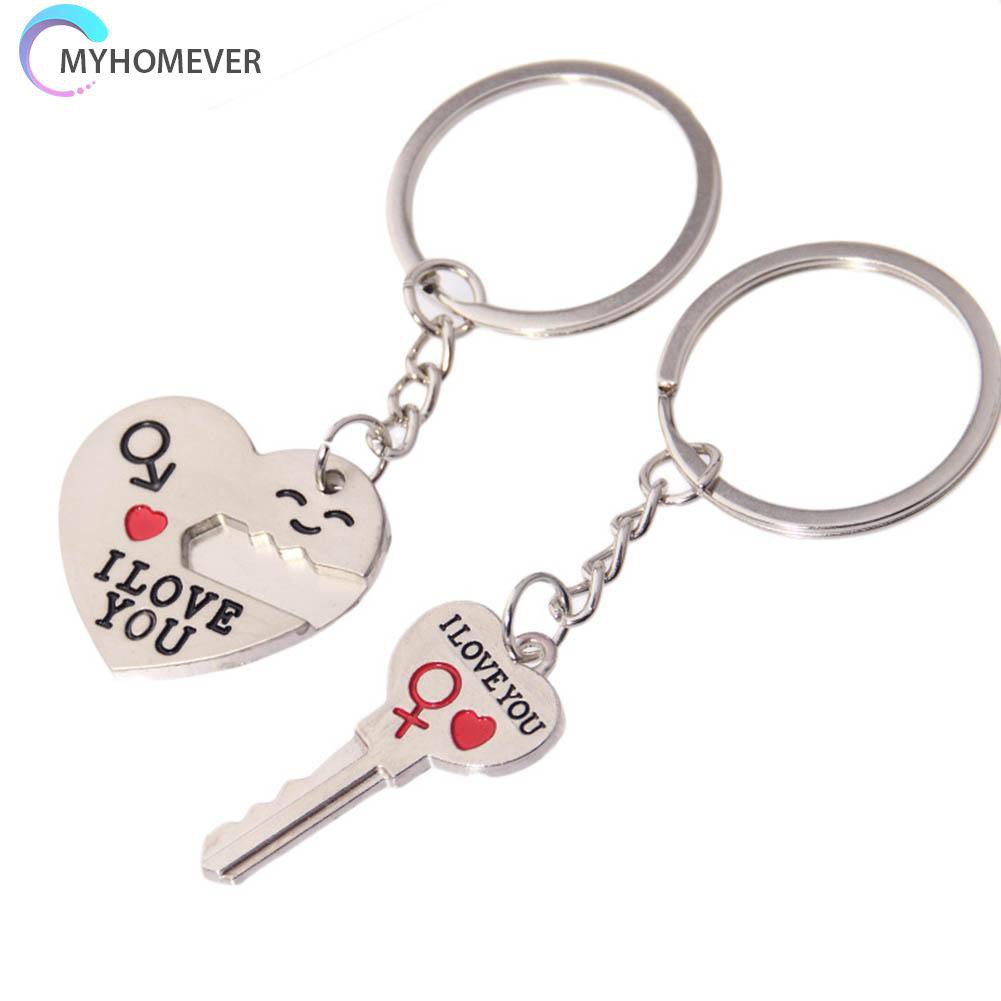 Set 2 Móc Khóa Hợp Kim Kẽm Hình Trái Tim Khắc Chữ I Love You Làm Quà Tặng Valentine