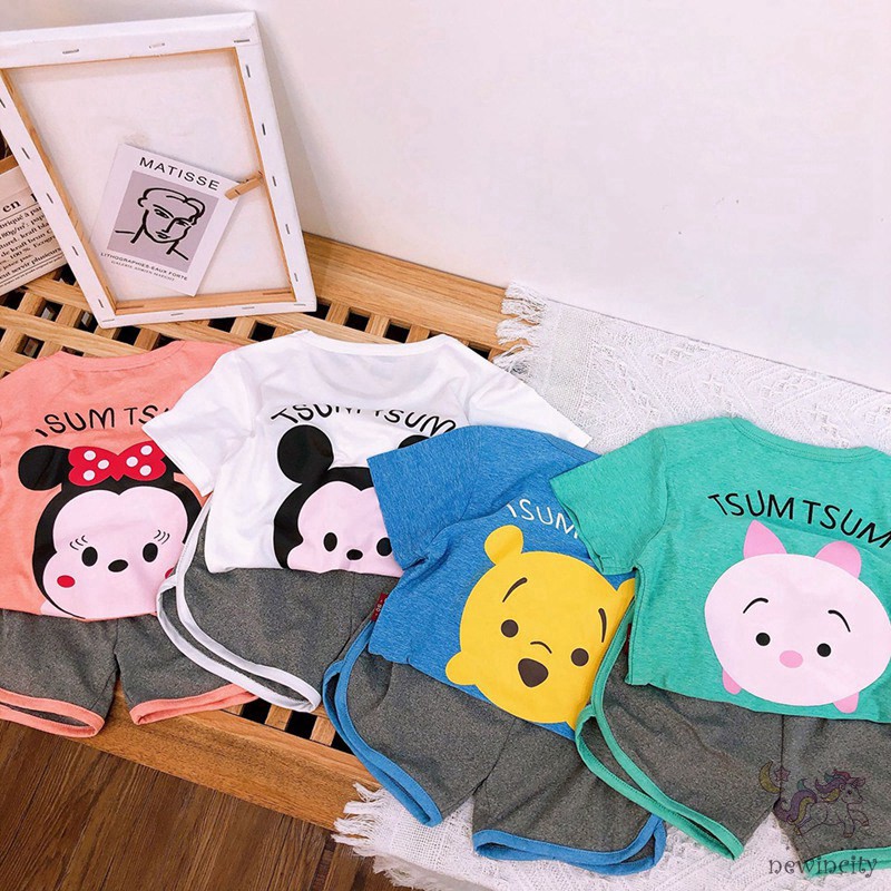 Áo Thun Tay Ngắn Và Quần Đùi In Hình Chuột Mickey Đáng Yêu Cho Bé