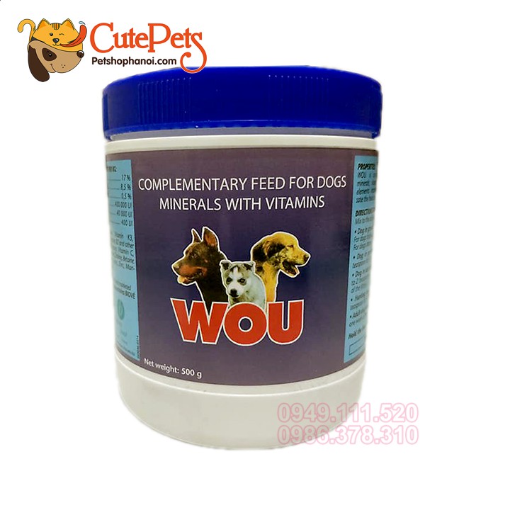 Bột khoáng dinh dưỡng Vitamin WOU 500g Hỗ trợ tăng tiêu hóa, tăng hấp thu, tăng cơ vận động cho chó - CutePets