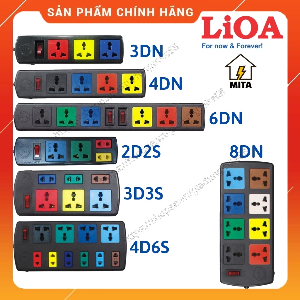 Ổ cắm điện LiOA đa năng - 4 lỗ, 6 lỗ, 8 lỗ, 10 lỗ dây dài 3m/5m - Chính Hãng - MITA