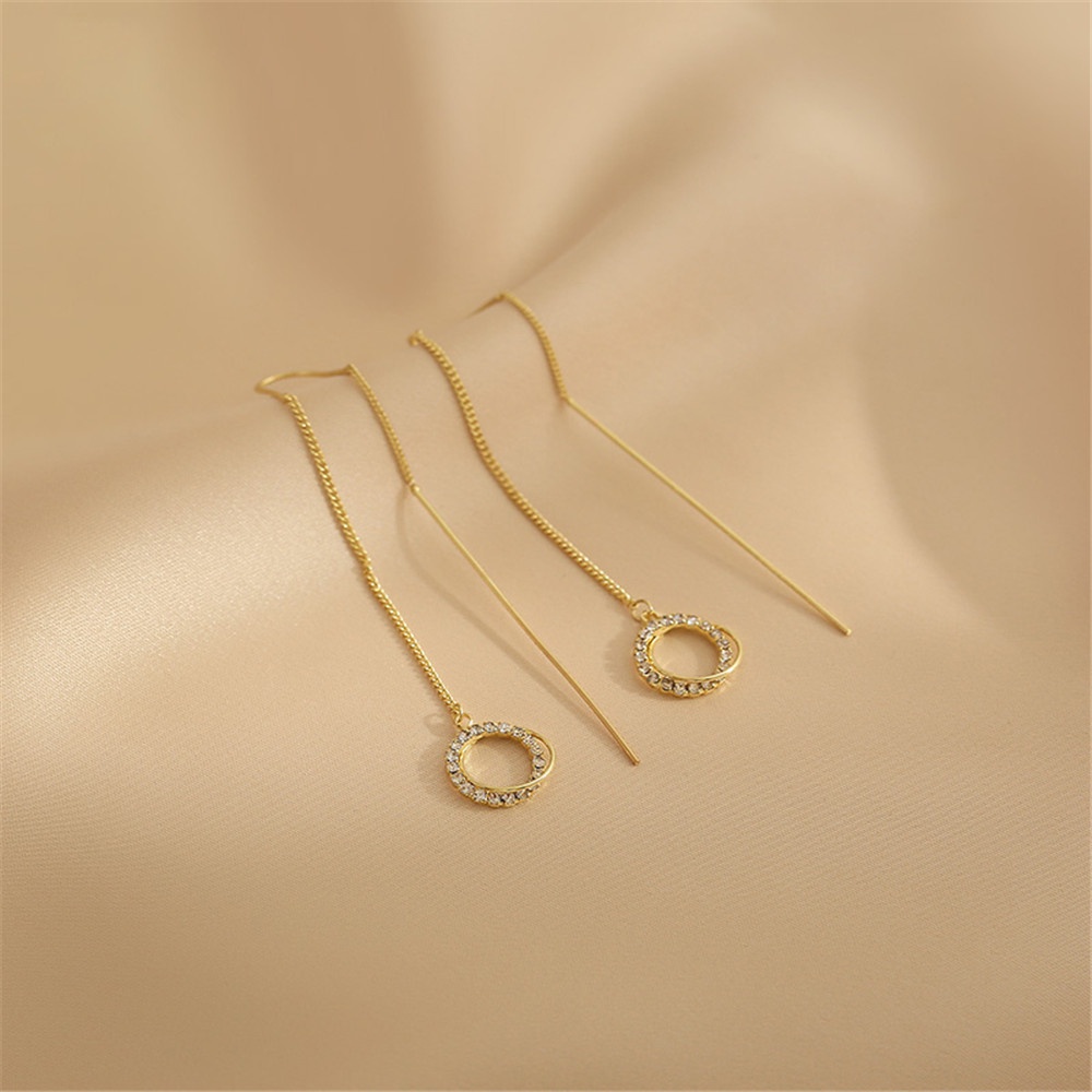 1 cặp bông tai tua rua dáng dài đính đá zircon màu vàng sang trọng thời trang cho nữ
