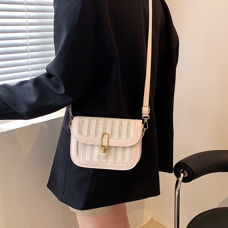 Túi Cói Đeo Chéo Pha Da Dáng Hộp Nắp Gài Phong Cách Giới Trẻ Hàn Quốc [ hàng mới giá tốt]