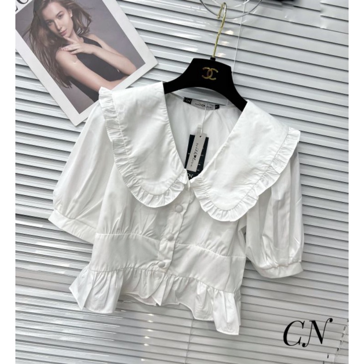 Áo sơmi peplum cổ bèo