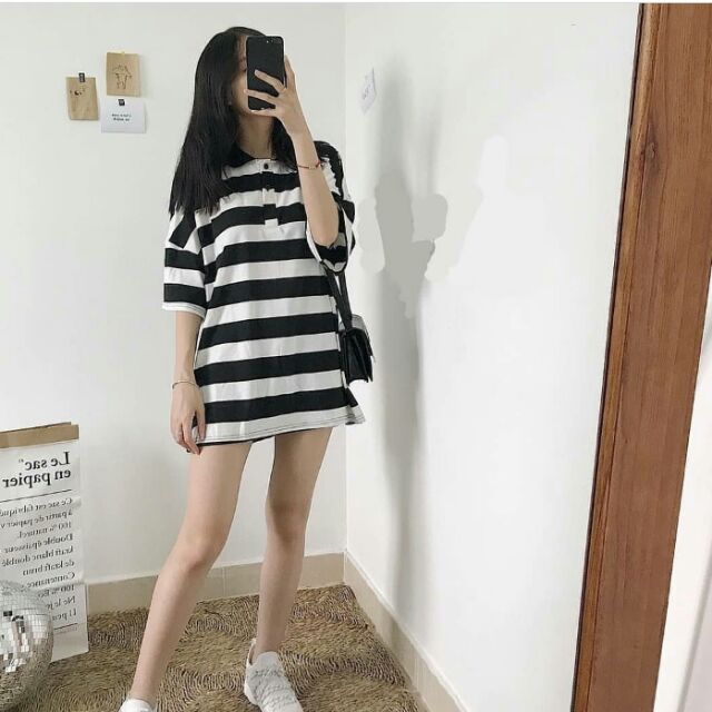 Polo kẻ trắng đen