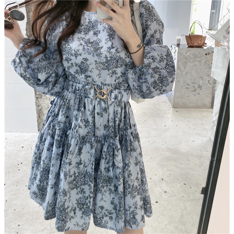 [ Sẵn ] Váy hoa nhí cổ tròn mùa thu dài tay | BigBuy360 - bigbuy360.vn