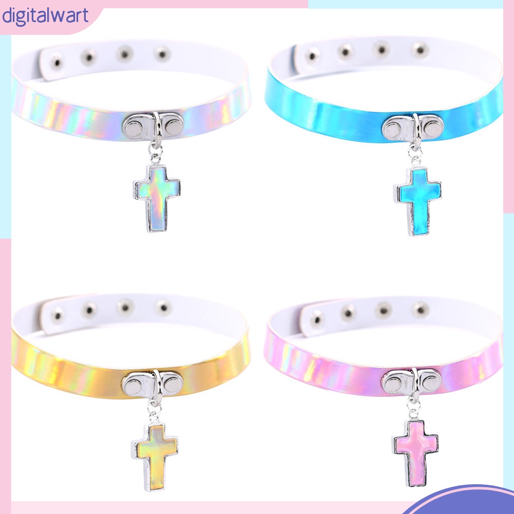 Vòng cổ choker mặt thánh giá màu hologram cá tính trẻ trung dành cho nữ