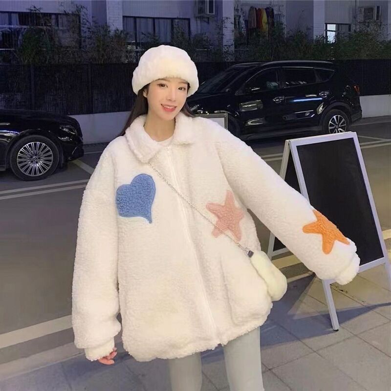 ZHELIHANGFEI Áo Khoác Lông Cừu Form Rộng Kiểu Dáng Dễ Thương Hợp Thời Trang