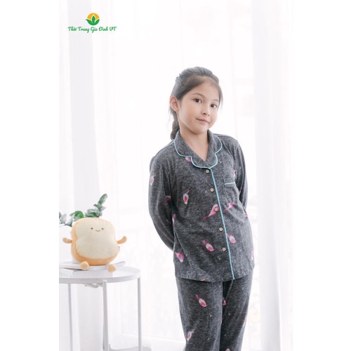 Bộ pijama cotton ghi xám họa tiết trẻ em B70.2101 - Thời Trang Gia Đình VT