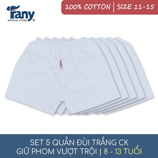 Set 5 quần đùi trắng CK Fany® size 11-15 cho trẻ 8-13 tuổi 100% cotton mểm mại-thấm hút-thoáng khí 5 quần/ bịch