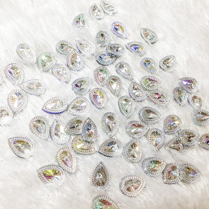 Hạt đá kết áo acrylic 3d hình giọt nước chóp bạc ánh 7 màu