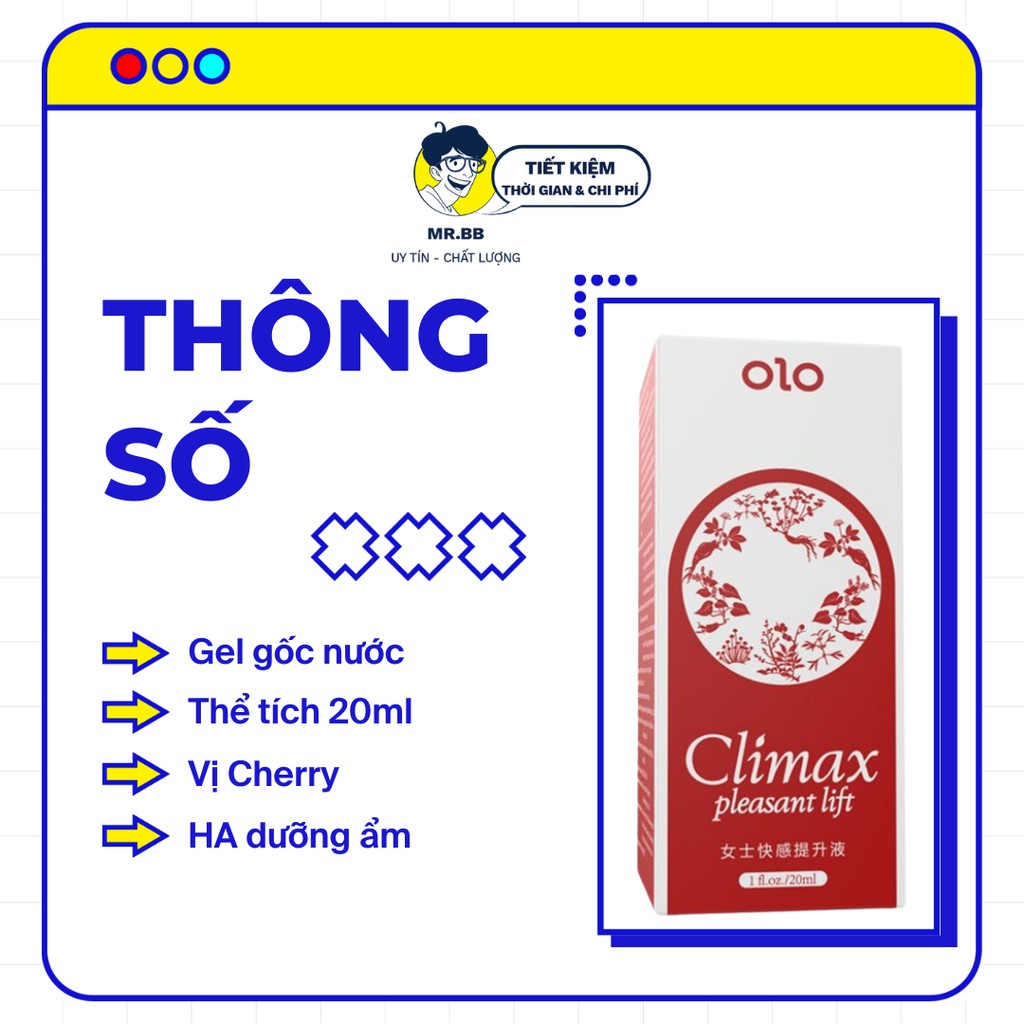 Gel OLO Climax Với Hương Cherry Giúp Sản Sinh Axit Hyaluronic Tự Nhiên Tăng Khoái Cảm, An Toàn 20gr Mr.BB