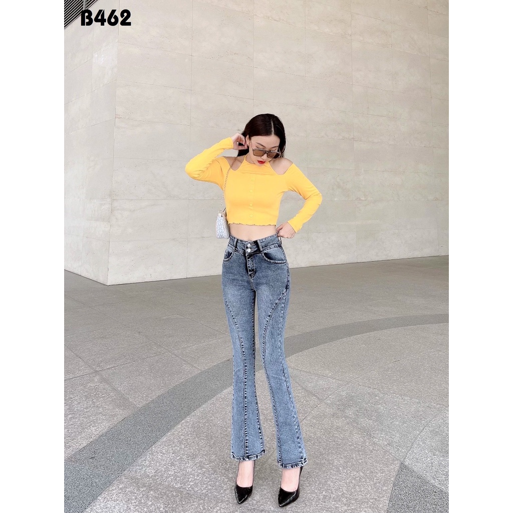 Quần jean nữ loe xám đen hai nít gân co giãn dày dặn B462