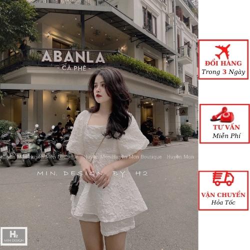 Set áo kiểu gấm nữ babydoll tay bồng nơ lưng tiểu thư bánh bèo kèm quần short đi biển ulzzang Hàn Quốc