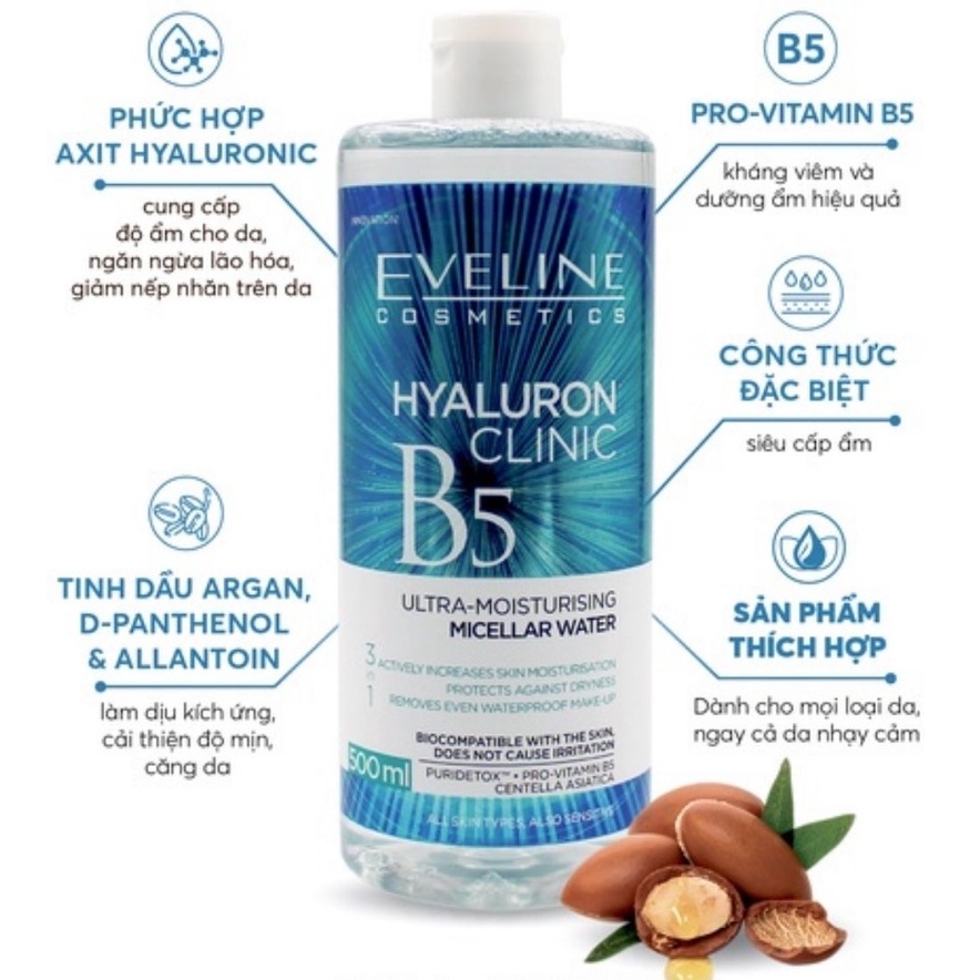 Nước Tẩy Trang Eveline Hyaluron Clinic B5 - 500ML
