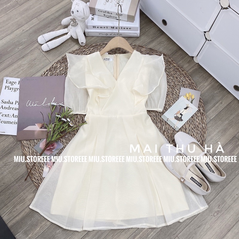 VÁY TƠ PHỐI BÈO DÁNG XOÈ HAI LỚP THẮT NƠ EO LƯNG VTBDPB