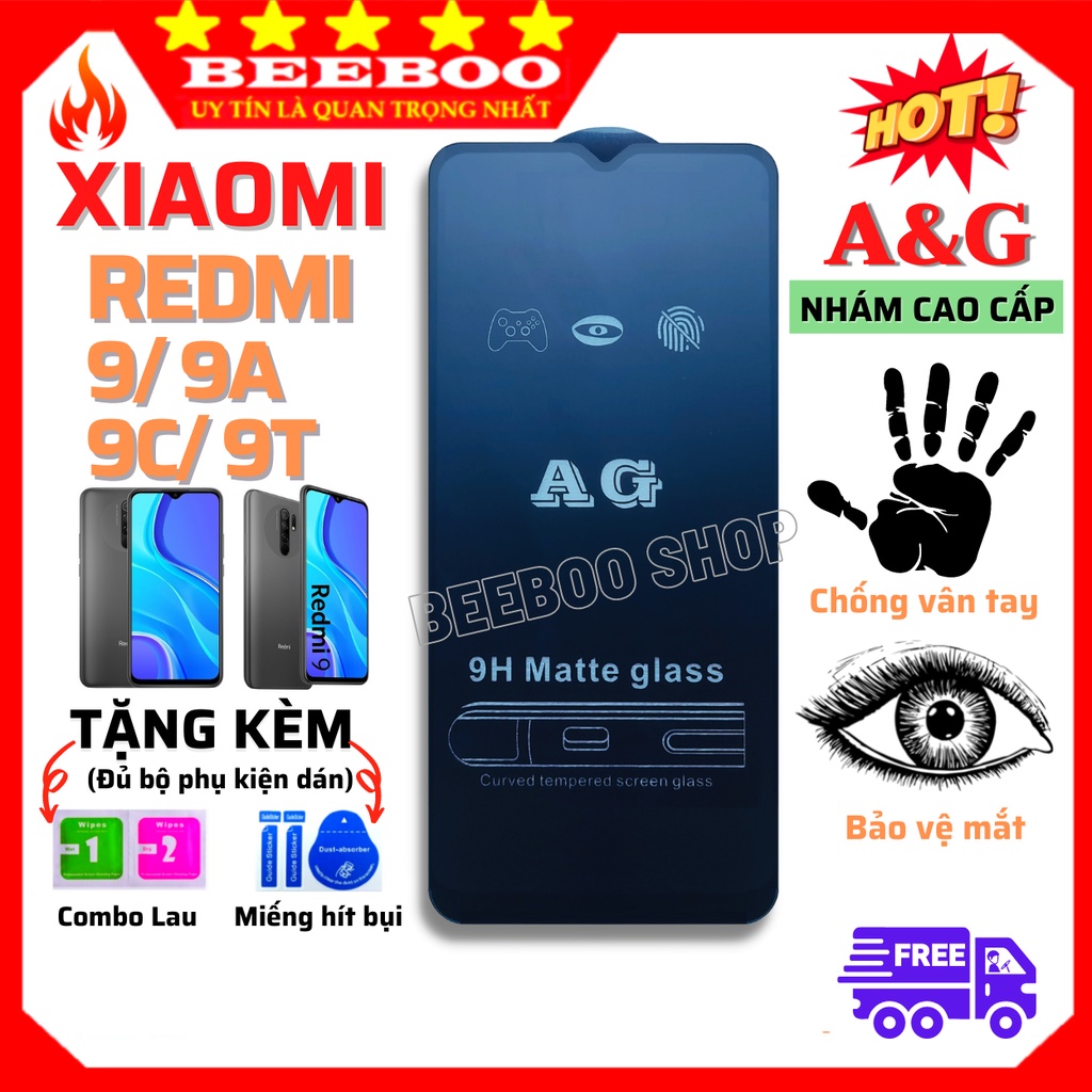 [AG NHÁM CAO CẤP] Kính Cường Lực Xiaomi Redmi 9/ 9A/ 9C/ 9T - Full màn hình - Nhám phủ Nano Cao cấp - Chống vân tay