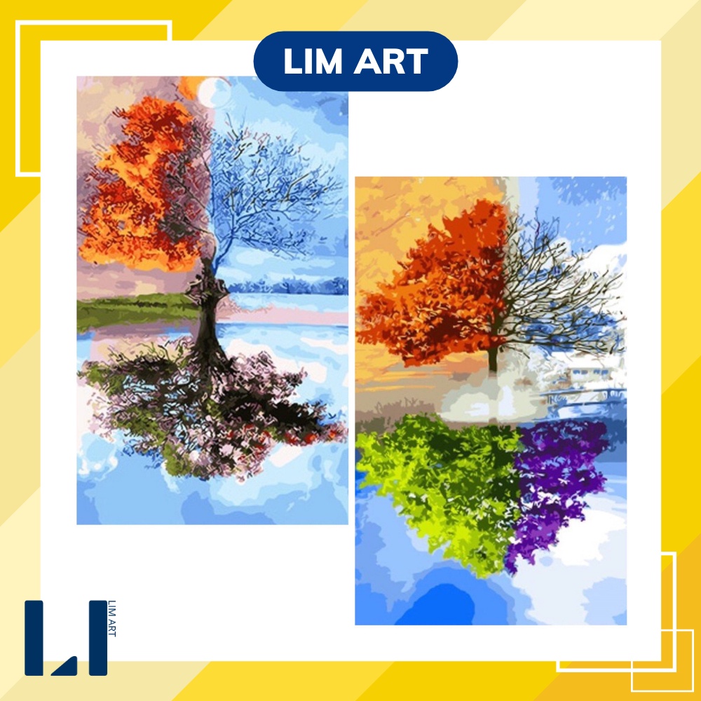 Tranh sơn dầu số hoá có khung LIM Art - Tranh tô màu theo số xuân hạ thu đông
