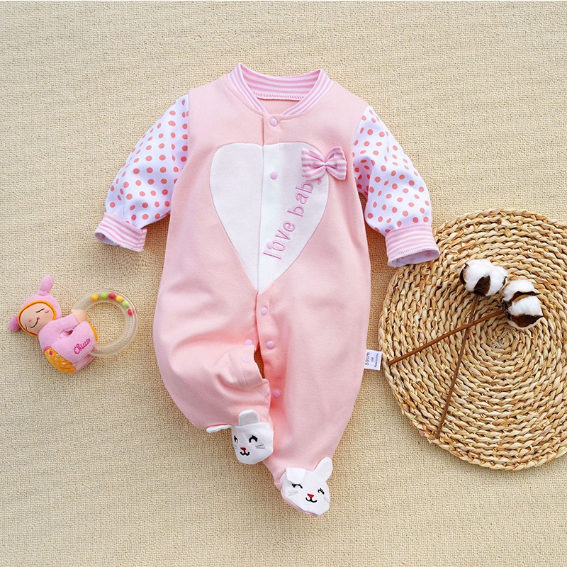 Bodysuit cho bé gái , bộ body dài tay sơ sinh liền tất họa tiết đáng yêu chất thun cotton hàng quảng châu cao cấp _ BD46