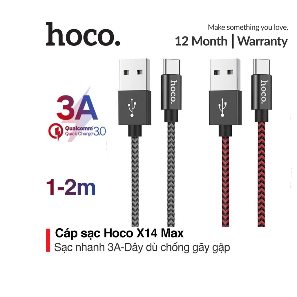 ⚡Mới⚡ Cáp Sạc Nhanh Siêu Bền Dây Dài 1M ,2M Hoco X14 X2 Max 3A 18W Type C Micro Bảo Hành 12 tháng