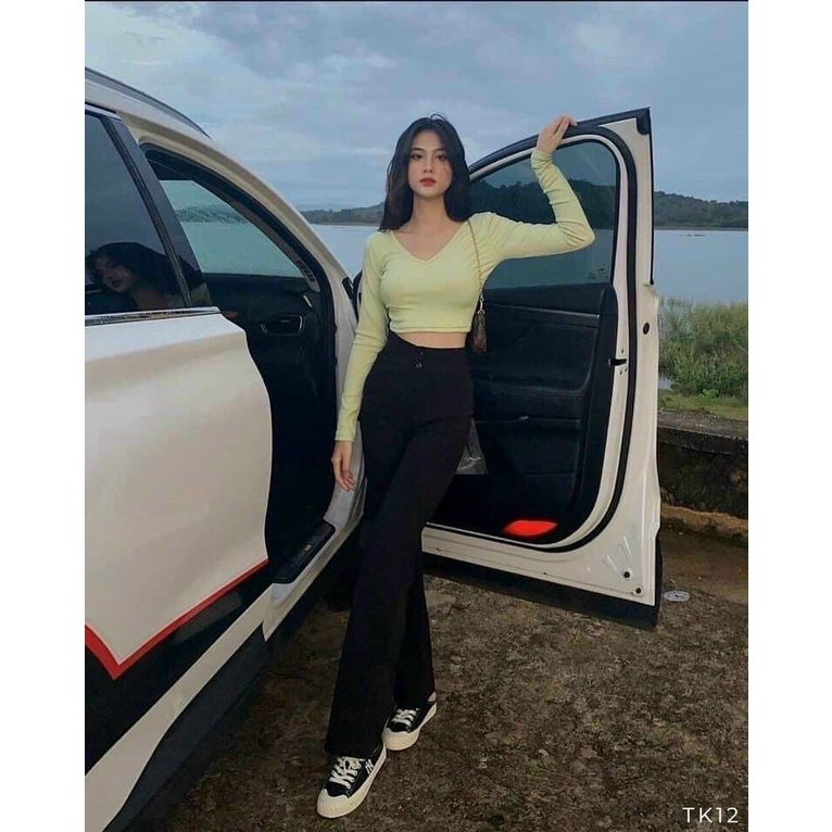 Quần tây ống loe nữ dáng dài, quần bas nữ thun co giãn 2 nút NPQUAN027