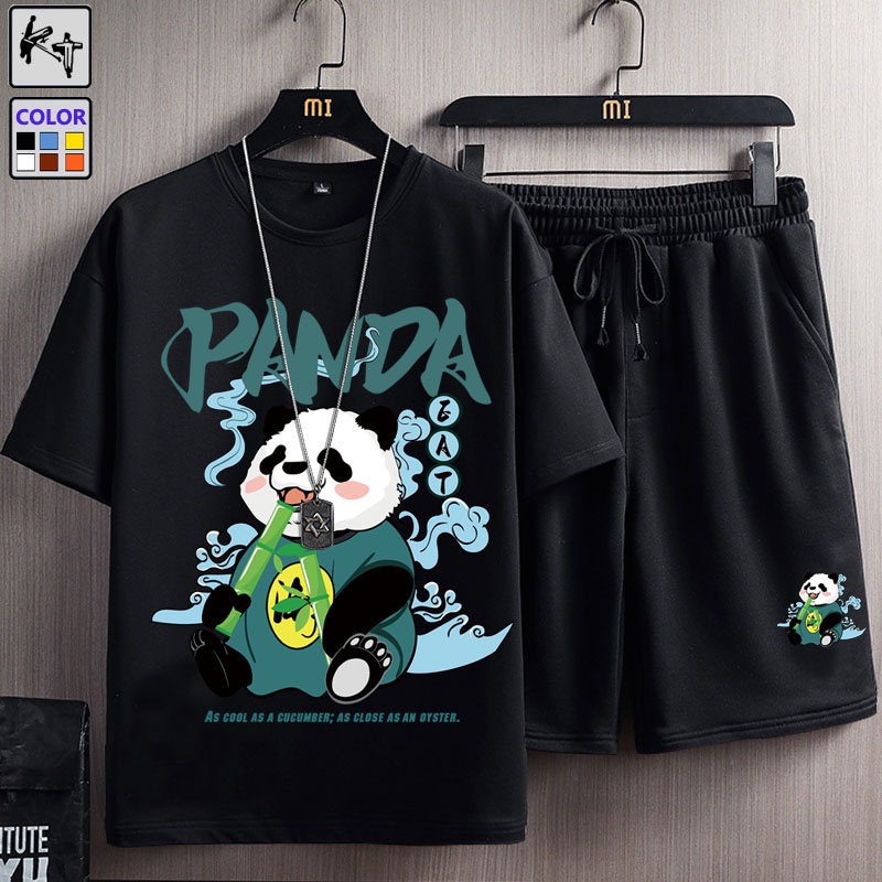 Set áo thun tay ngắn + quần đùi KT KTZ9016 in hình gấu trúc độc đáo có size lớn M-8XL thoải mái cho nam