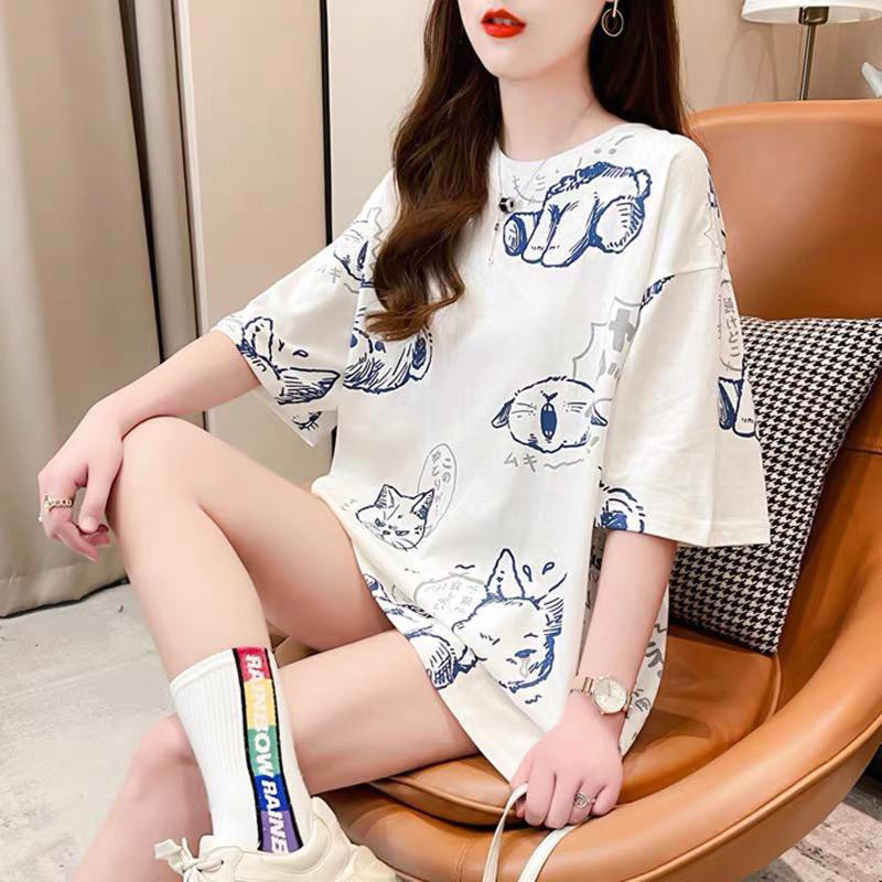 Áo Thun Nữ Oversize In Hình Chú Gấu Meow Toàn Bộ 100% Nhập Khẩu