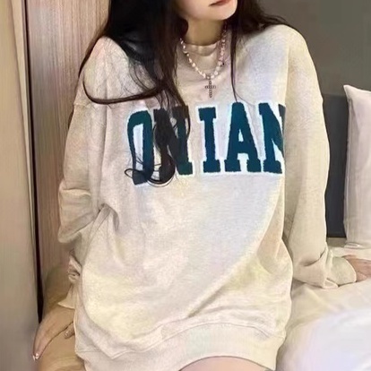 ZHELIHANGFEI Áo Sweater Tay Dài Dáng Rộng Thêu Họa Tiết Kiểu Retro Mỹ Dễ Phối Đồ