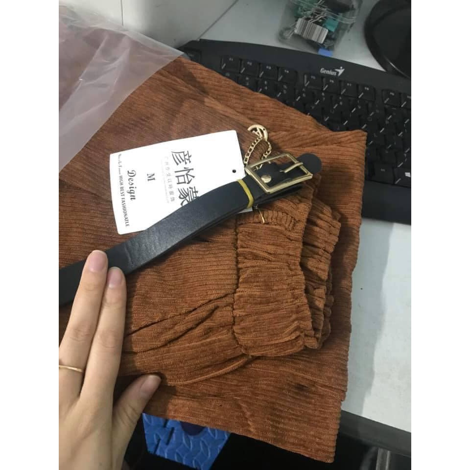 Quần Baggy nhung tăm kèm dây lưng đen