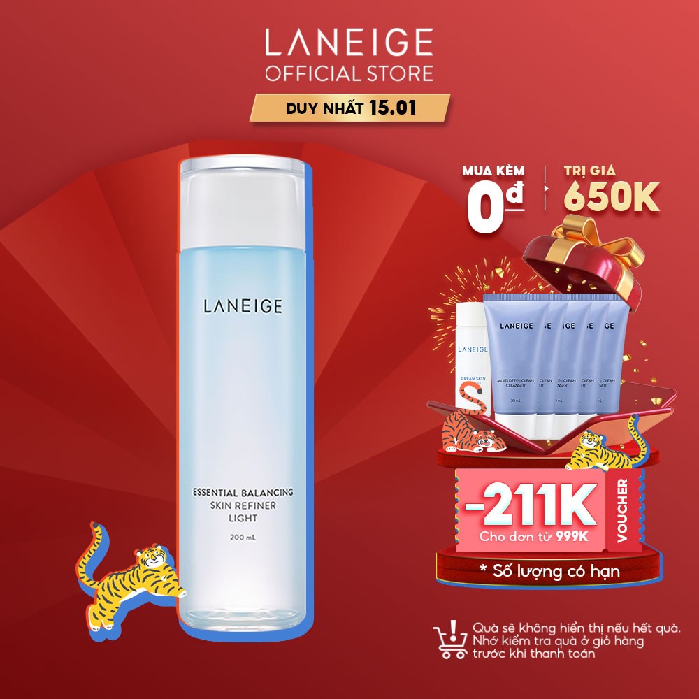 Nước Cân Bằng Dành Cho Da Dầu Laneige Essential Balancing Skin Refiner Light 200Ml