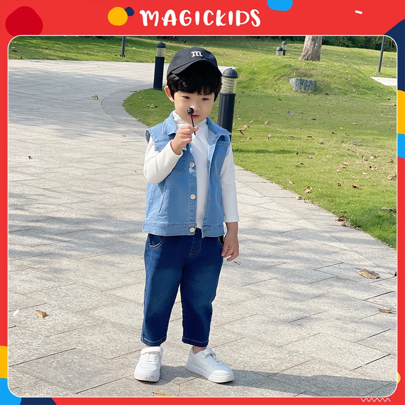 Áo khoác gile jeans bò mềm cho bé trai Magickids Áo khoác mùa đông dày dặn giữ ấm cho bé AO21015 Quần áo trẻ em