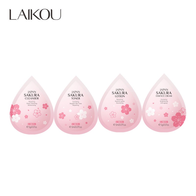 Bộ 4 mỹ phẩm dưỡng da dùng thử LAIKOU Sakura làm sáng mặt làm mờ vết thâm 2g