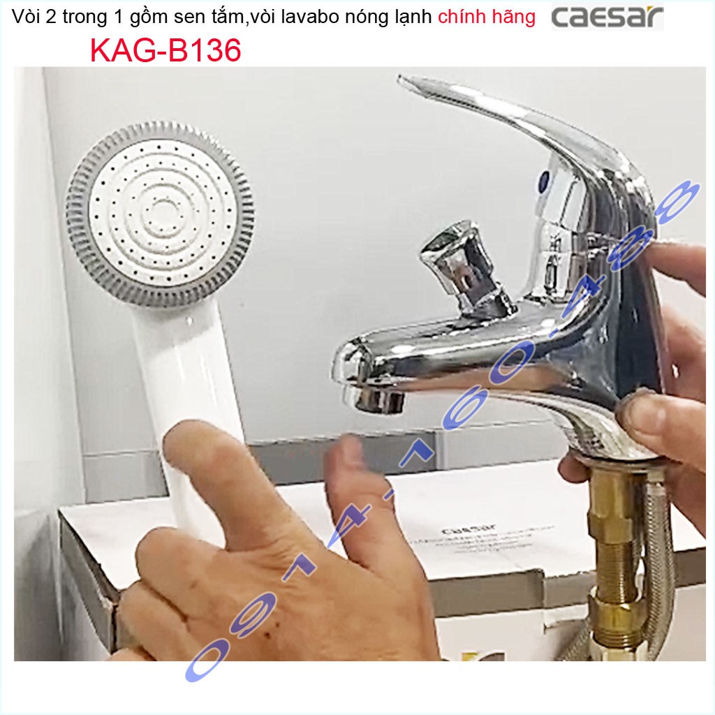 Vòi lavabo kết hợp sen tắm nóng lạnh Caesar KAG-B136, Vòi sen và chậu rửa vừa tắm vừa rửa tay cho homestay nhà tắm nhỏ