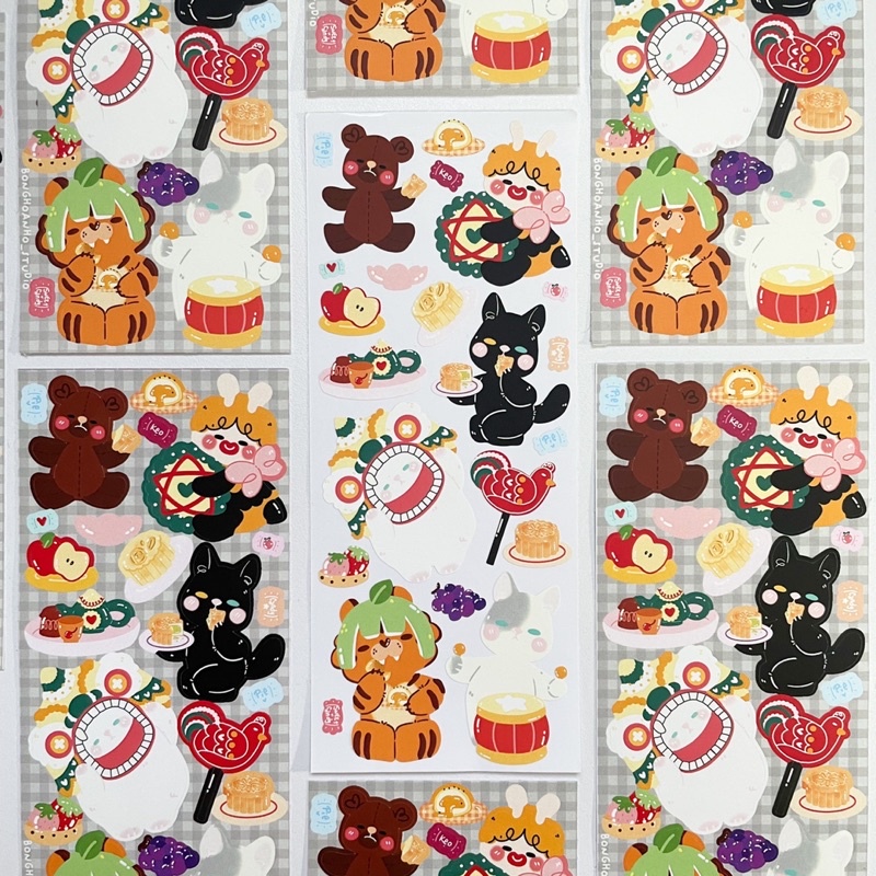 Bonghoanho_studio | Sticker trung thu | Nhãn dán chủ đề phá cỗ đêm rằm