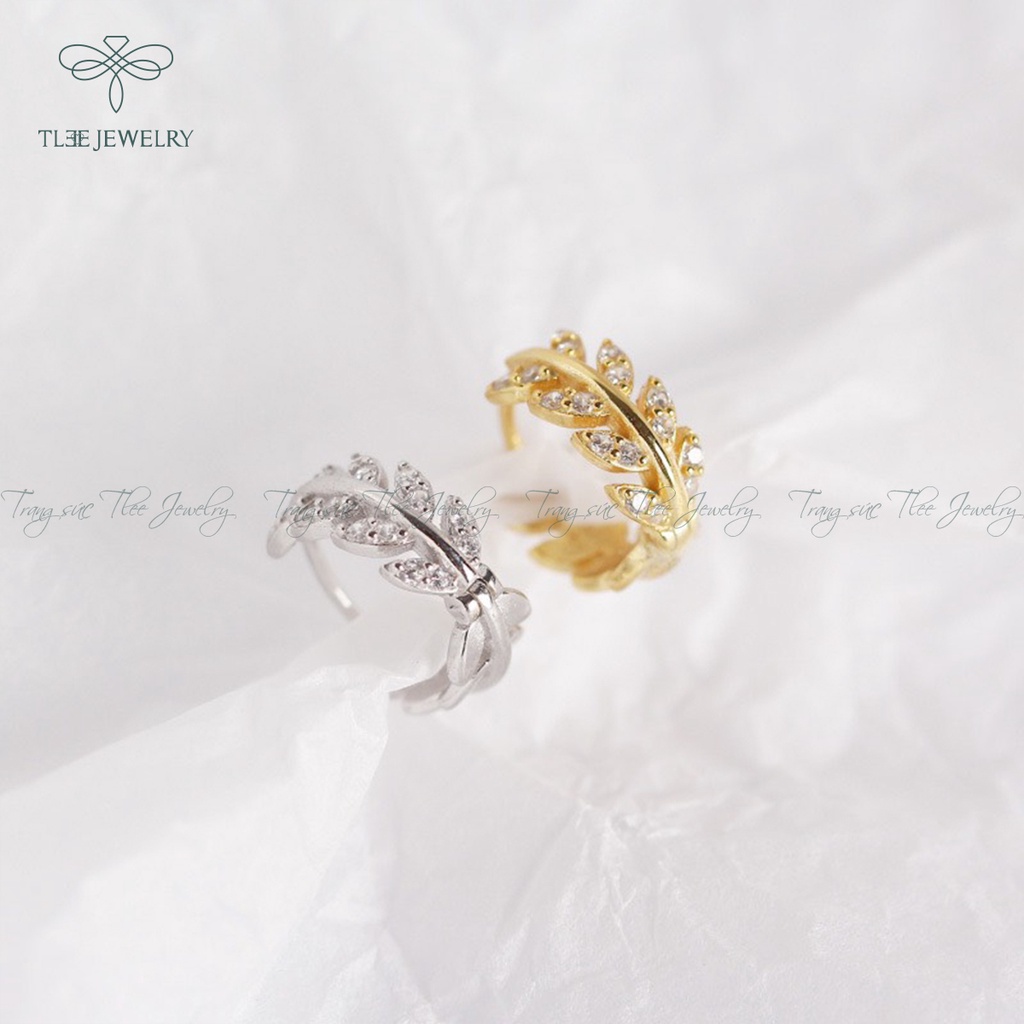 Khuyên tai bạc nữ TLEE lá tròn đính đá cao cấp NCJ B0201