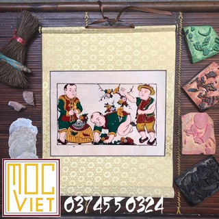 Tranh đông hồ chơi chim tranh cỡ 27x37cm