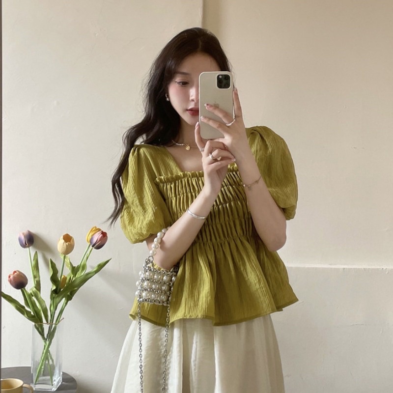 Áo Babydoll bo chun ngực tay bồng nữ m140