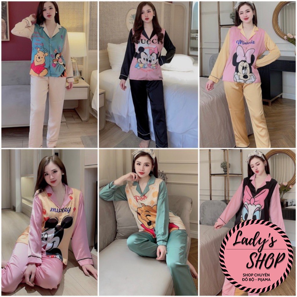 Đồ Ngủ💖Đồ Bộ Pijama Lụa Tay Dài Thiết Kế Họa Tiết In 3D Dễ Thương | BigBuy360 - bigbuy360.vn