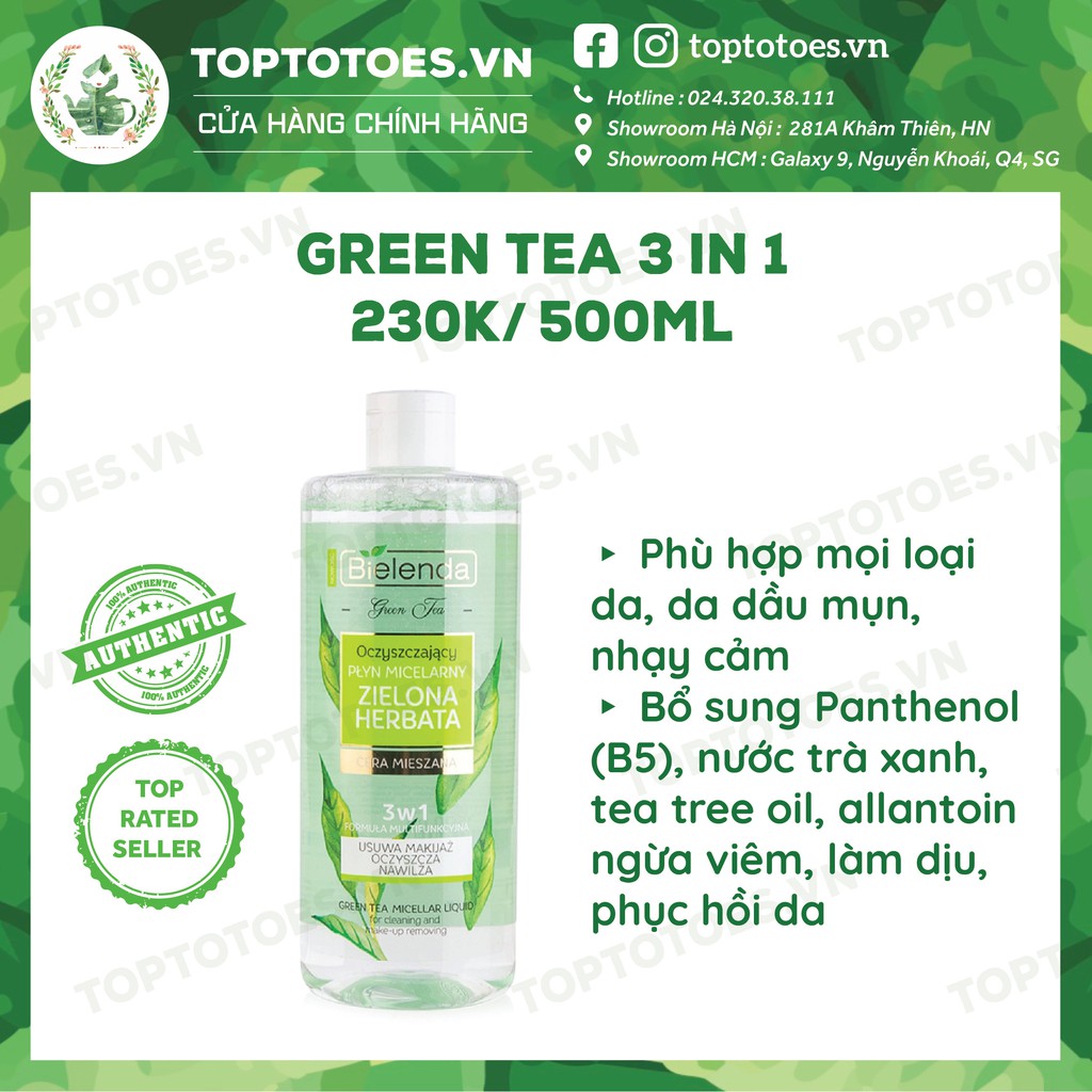 Nước tẩy trang Bielenda Botanical Clays/ Green Tea 500ml làm sạch sâu da