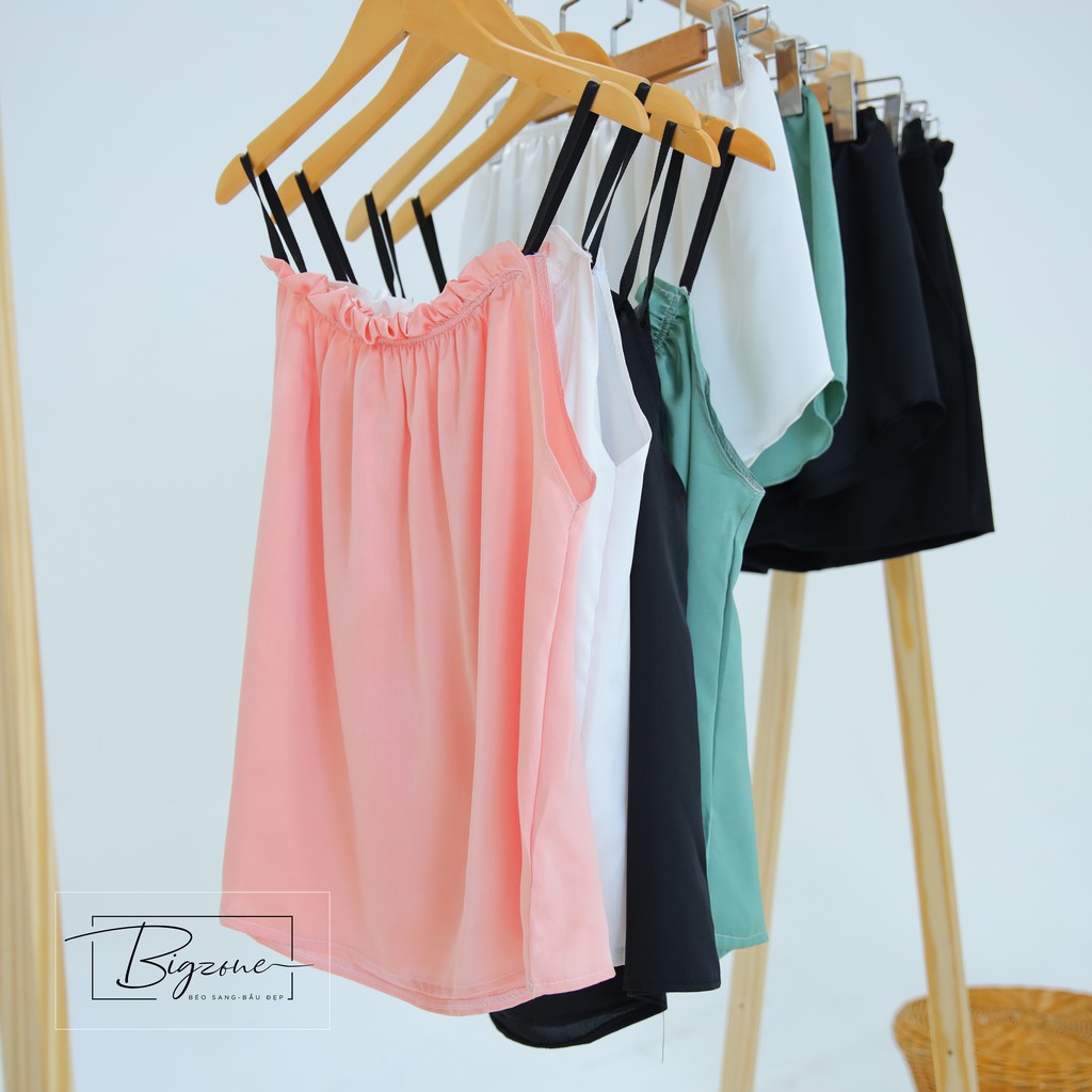 Áo ngủ 2 dây trơn chất lụa cao cấp mix nhún ngực thời trang kiểu dáng thon gọn