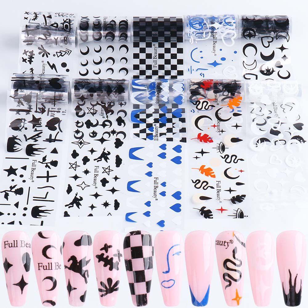 Bộ Nhãn Dán Trang Trí Móng Nghệ Thuật Họa Tiết Mặt Cười Ngôi Sao Tương Phản