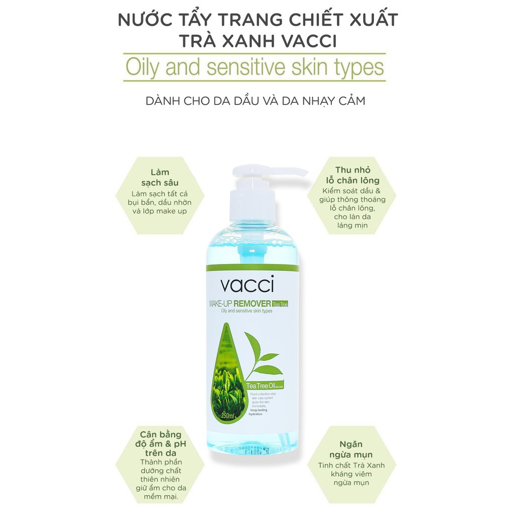 Nước Tẩy Trang Chiết Xuất Trà Xanh Vacci Không Cồn Dịu Nhẹ An Toàn Cho Da Nhạy Cảm 250ml | BigBuy360 - bigbuy360.vn
