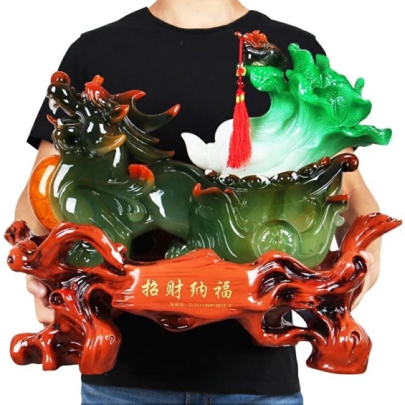 TƯỢNG PHONG THUỶ DECOR TỲ HƯU KÉO BẮP CẢI kích thước  dài 27 rộng 12 cao 25cm