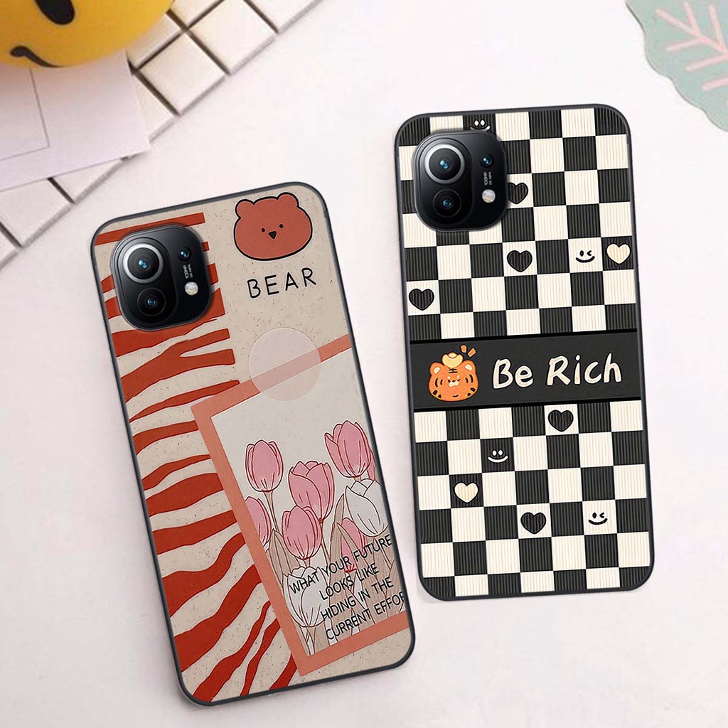 Ốp Xiaomi Mi 11 / Mi 11T / Mi 11 Lite gấu Bear rick caro vuông thời trang siêu đẹp